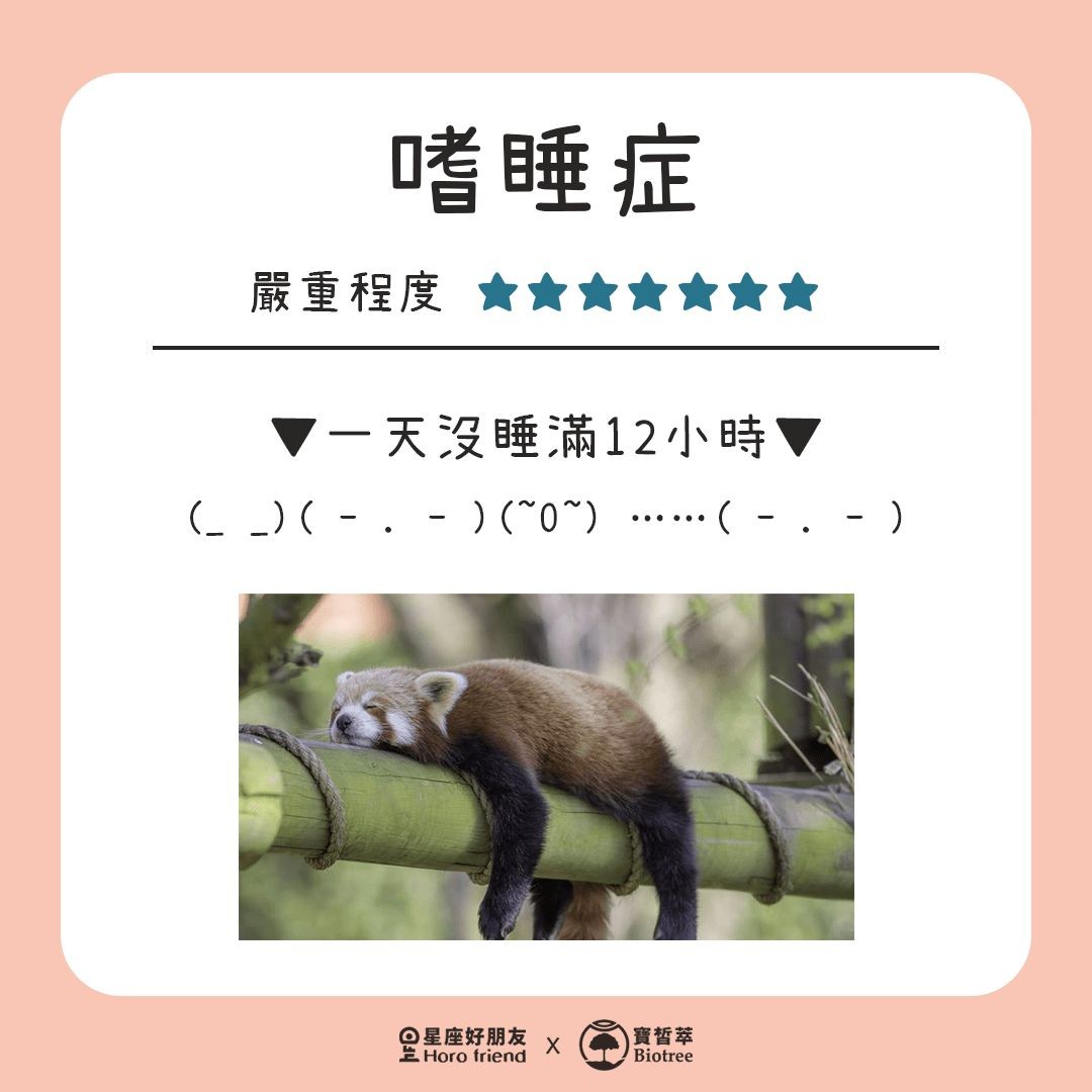 嗜睡症 嚴重程度7顆星 ▼一天沒睡滿12小時▼ (_ _)( - . - )( ~0~ ) ......( - . - )